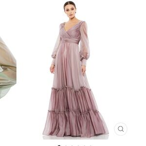 Mac Duggal Faux Wrap Long Sleeve
Tiered Gown
